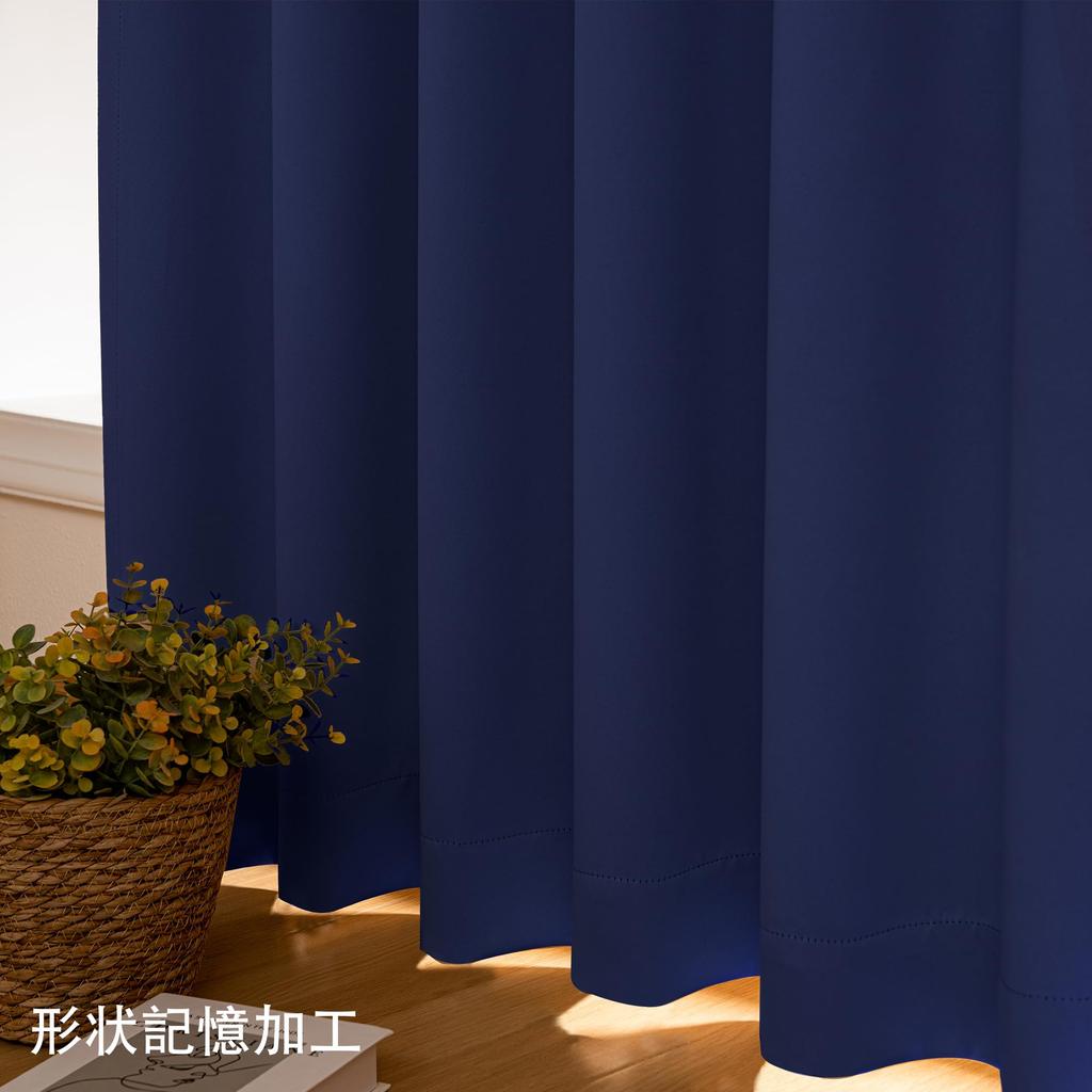 XWZO Затемняющий комплект из 110 см длиной x 100 см блоков, перекрывающих уровень 1 затемнения, термо-мемори, однотонный, для спальни или гостиной, темно-синие шторы, 2 шт., широкие, 99,99%