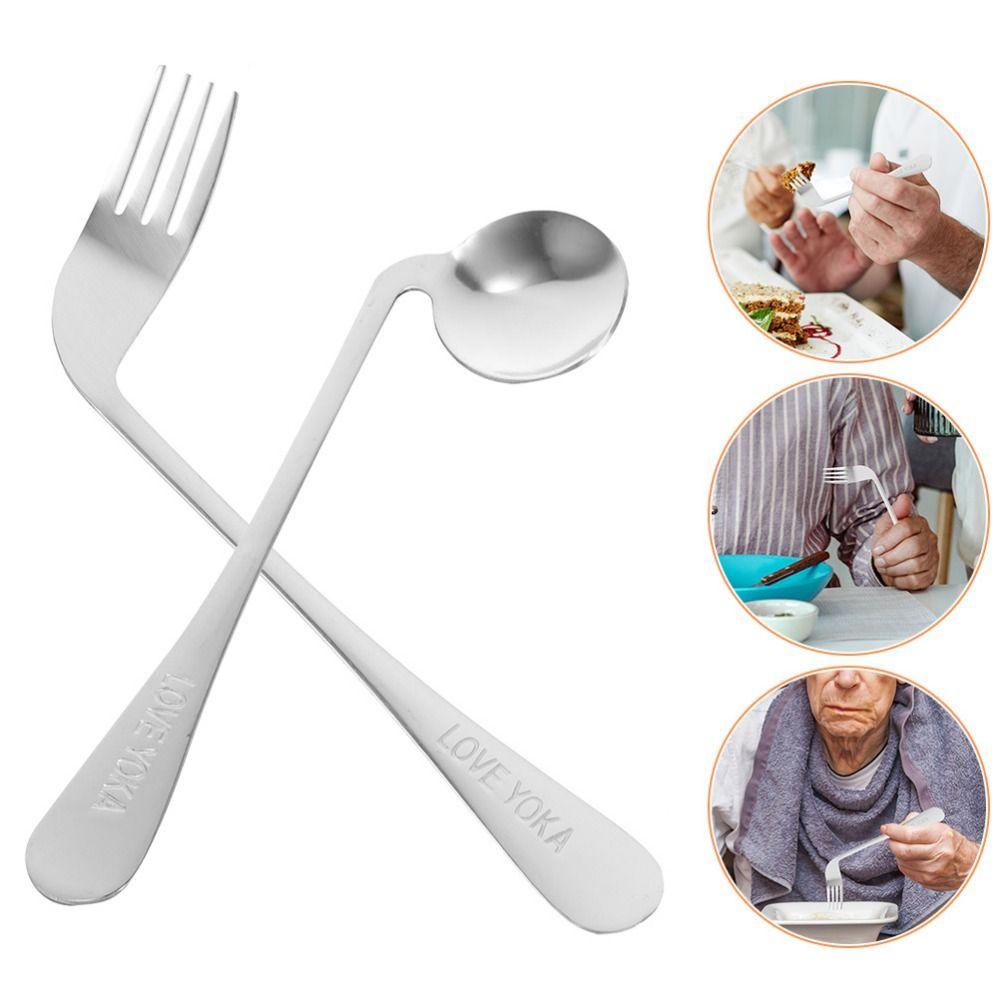 Elderly Patients Curved Spoon Fork Angled Feeding Aid Tableware Self Feeding Utensil Elderly Care