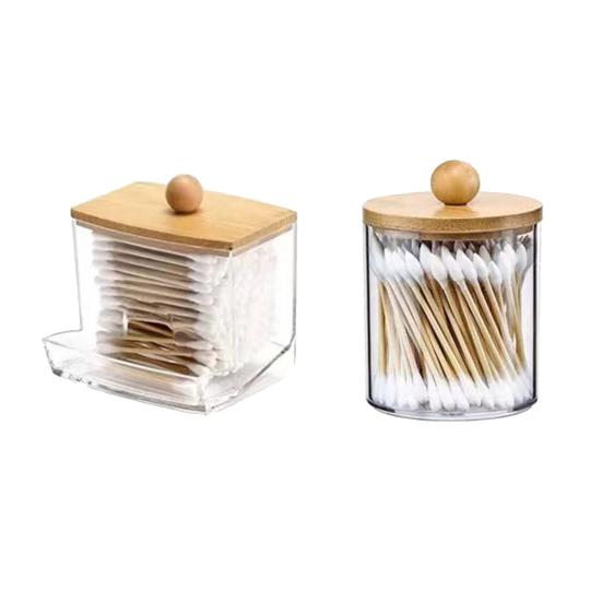 4 шт./набор, коробка для хранения ватных дисков с бамбуковой/пластиковой крышкой, круглая, прямоугольная, ватные палочки, ватные палочки, губка для макияжа, контейнер, держатель, диспенсер, органайзер