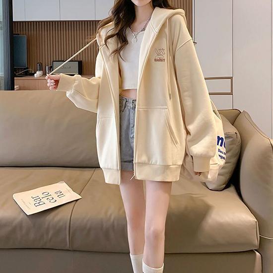 Свитер с капюшоном с вышитым узором для девочек, куртка-кардиган на весну, осень, зиму, ленивый стиль, свободный топ с длинными рукавами