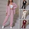 Women Casual Suit Set Elegant Women's Shirt Pants Set with Lapel Button-down Blouse Elastic Waist Trousers for Fall for Office