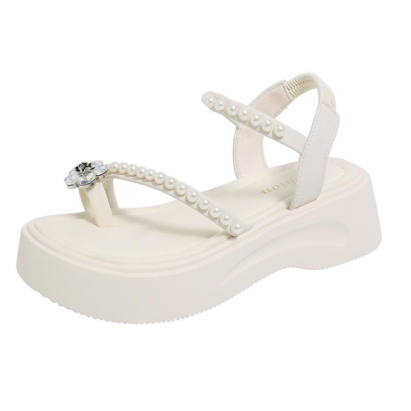 Женские летние сандалии с носком, украшенные стразами, новая модная модель, с толстой подошвой, увеличивающие рост, удобные пляжные сандалии для женщин