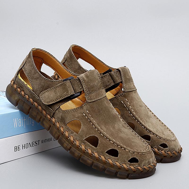 Сшитые вручную ажурные мужские туфли, новое поступление, мужские летние туфли на плоской подошве из замши и кожи, легкие мокасины для отдыха на природе, дышащие сандалии