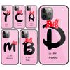 Милый чехол для телефона с буквами алфавита и цветами для IPhone 13 12 11 XS X 8 7 6 Plus Mini Pro Max SE 2022, черный стеклянный чехол из ПК и ТПУ