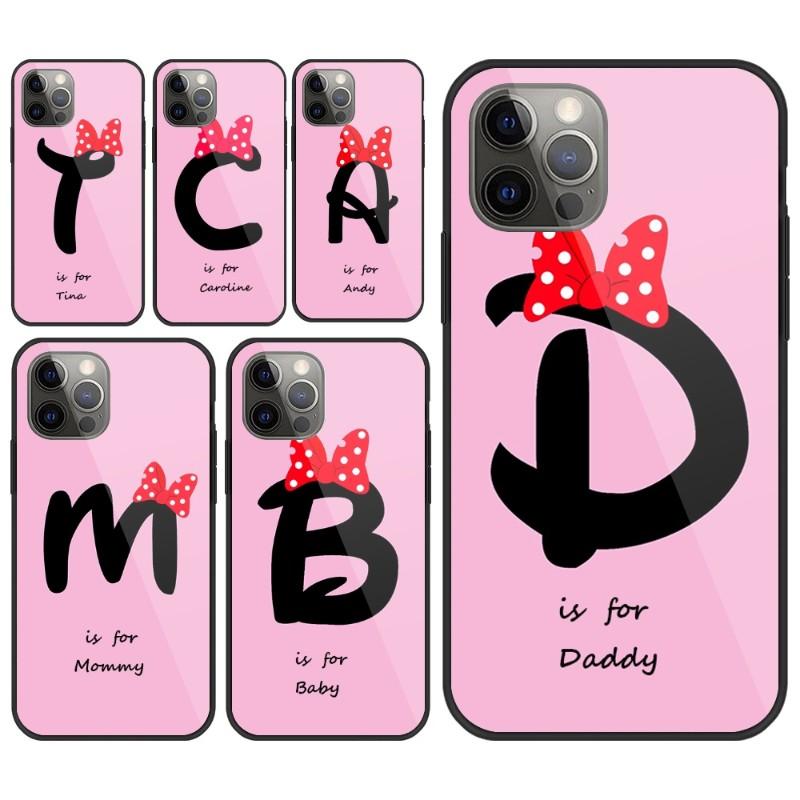 Милый чехол для телефона с буквами алфавита и цветами для IPhone 13 12 11 XS X 8 7 6 Plus Mini Pro Max SE 2022, черный стеклянный чехол из ПК и ТПУ