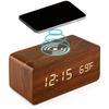Wooden Digital Alarm Clock 3 Alarms Led Display Wireless Charging Electronic Alarm Clock For Bedroom Bedside Office