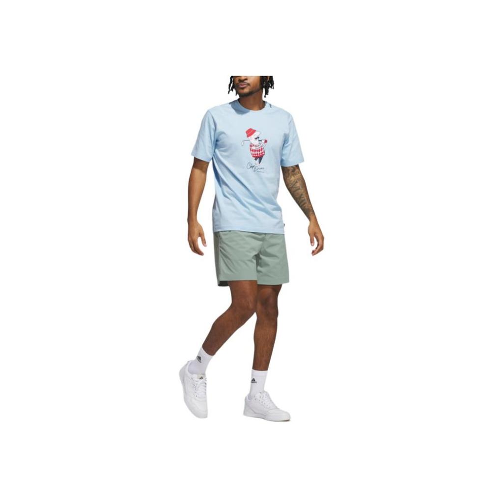adidas Golf Classic Chip Graphic Круглый вырез Хлопок Мода Универсальный Дышащий Футболка с коротким рукавом Мужские топы Небесно-голубой JJ4201