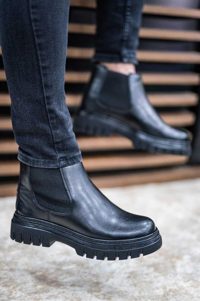 Men's Fashion Flat Heeled Booties Black Single Button Leather Daily Comfortable Orthopedic Boots Shoes