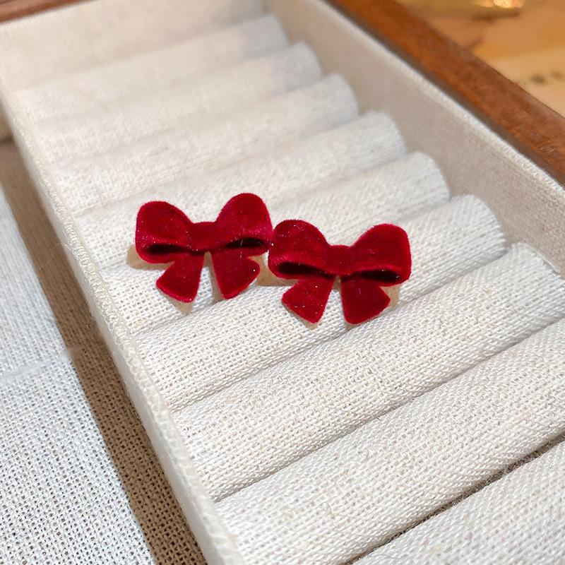 Vintage Red Flocking Earrings Collection Bow Knot Earstuds Vintage Style Earrings Jewelry Gift