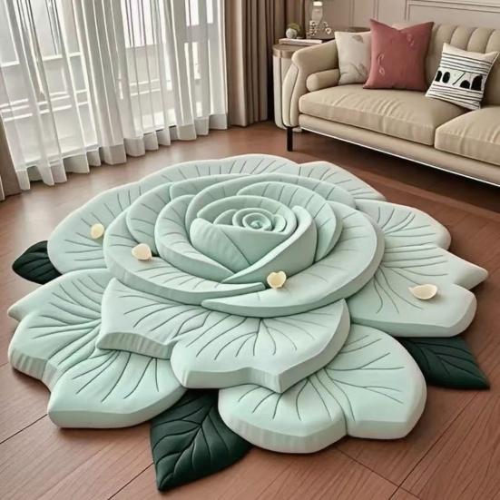 3D Visual Flower Shaped Floor Mat Non Slip Floral Bathroom Rug Super Absorbent Illusion Carpet for Tub Shower Bedroom Kitchen