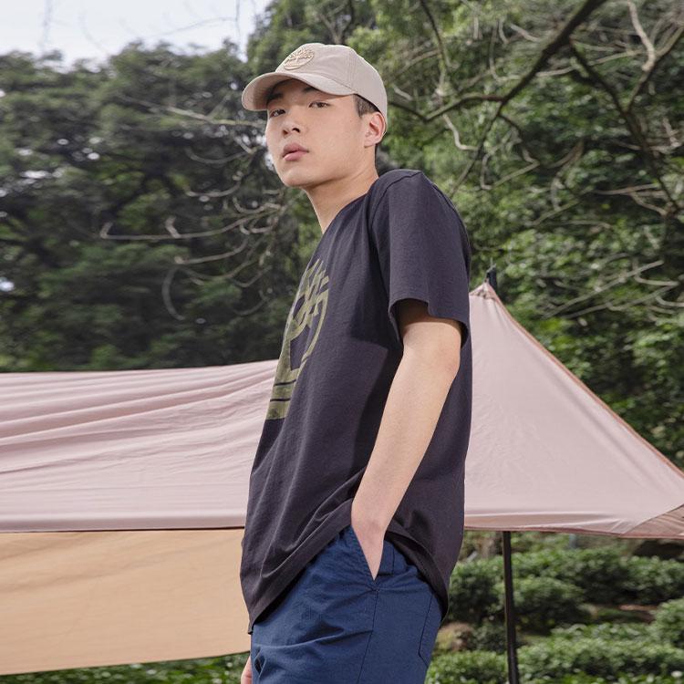 Timberland Pattern Fireworks Outdoor Comfortable Casual Crew Neck Pullover Short Sleeve Drop Shoulder T-Shirt Men T-Shirt Black A6DVK-001