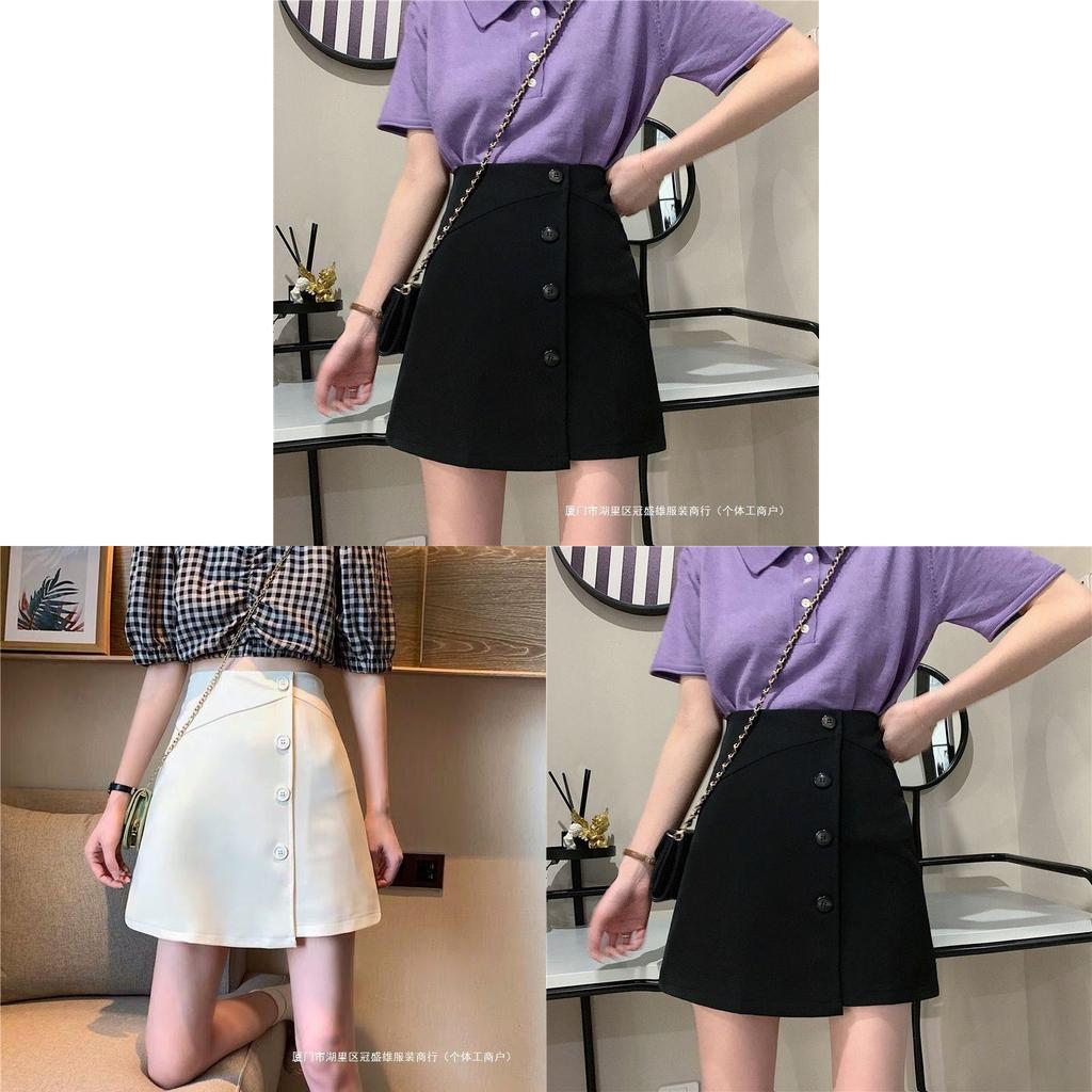Cotton Blend Irregular Half Skirt For Summer Soft High Waist Slim Fit Student Style
