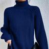 Autumn Winter Turtleneck Women Knitted Sweater New Fashion Long Sleeve Plus Size Split Pullover Sweaters Loose Casual Tops Solid Color Clothing 1681