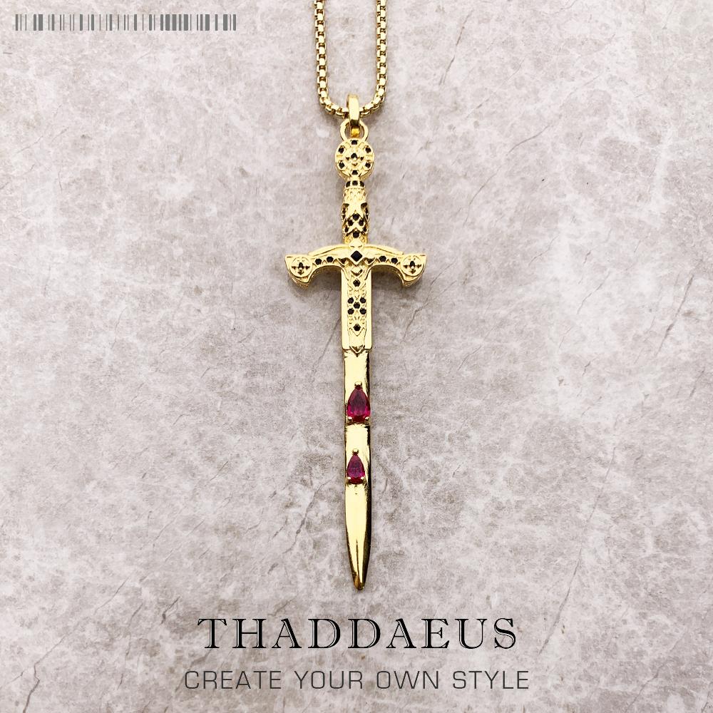 Sword Pendant Link Chain Necklace Summer New Fine Jewelry Europe 925 Silver Vintage Gift For Women Men