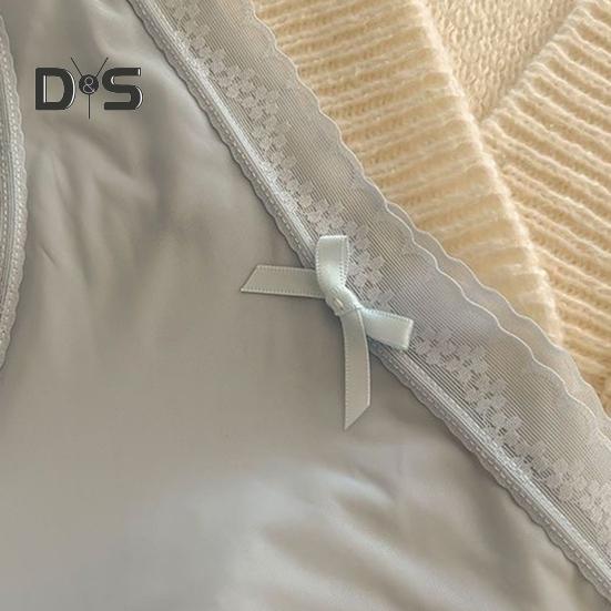 Women Panties Seamless Lace Bow Decor Soft Solid Color Elastic Thin High Waist Quick Drying Breathable Anti Septic Lady Underpants Briefs