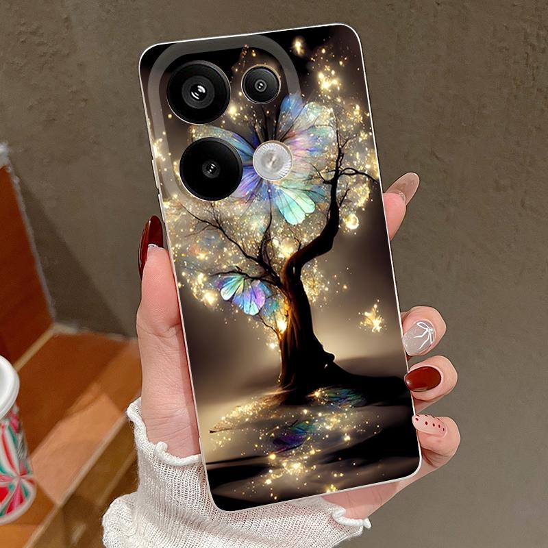 Чехол с рисунком «Сияющее Дерево Фэнтези и Бабочки» для Xiaomi Redmi Note 14 13 Pro 5G 4G 12 11 Чехол для Xiaomi 14T 13T 11T Pro Силиконовый чехол с текстурой кожи