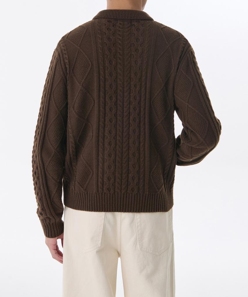 MUSINSA STANDARD Aran Cable Collared Knit Zip-Up [Brown]