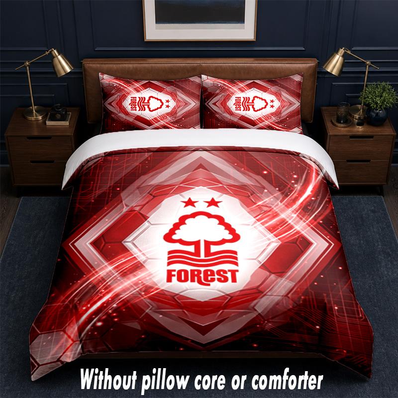Nottingham Forest Football Design Bed Bedding Set 1 Duvet Cover + 2 Pillowcases Soft Breathable Household Bed Linens
