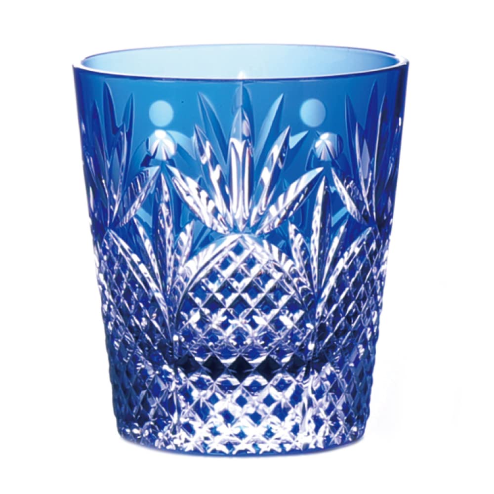 NARUMI Rock Glass Glassworks Prince 270cc Blue Colored Cut Glass Whiskey Glass Old Glass Wedding Gift Day Present Gift Box Wrapped Father's