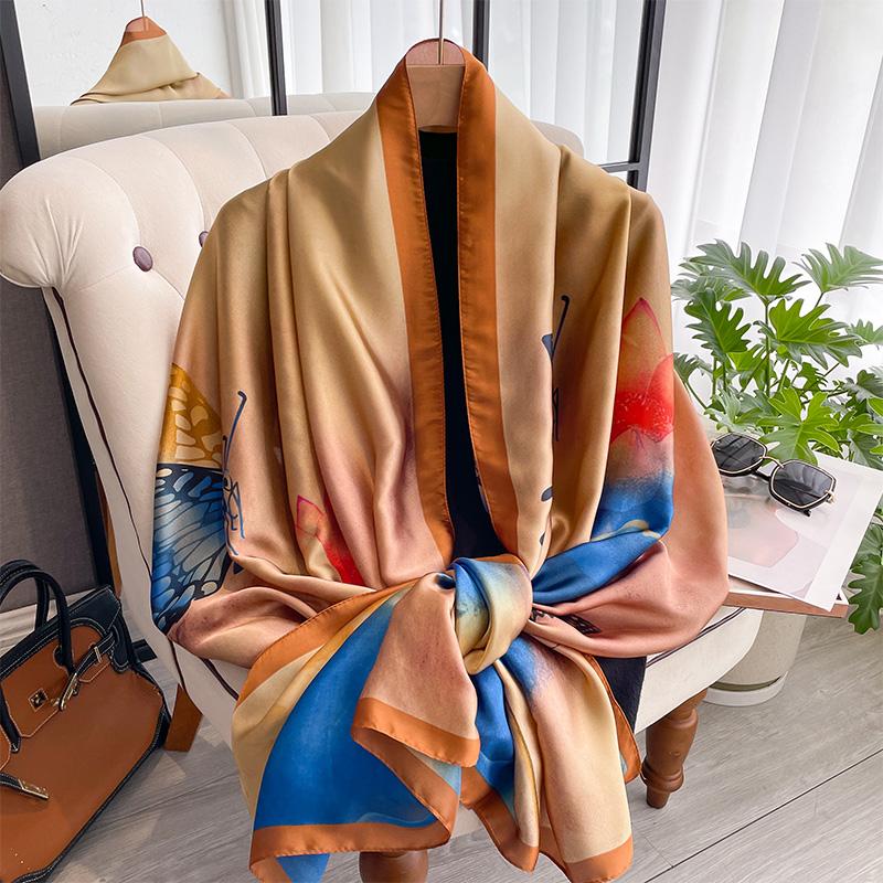 Autumn Scarf Women's Luxury Design Scarf Silk Smooth Scarf Soft Muslim Headband Shawl Beach 90x180cm