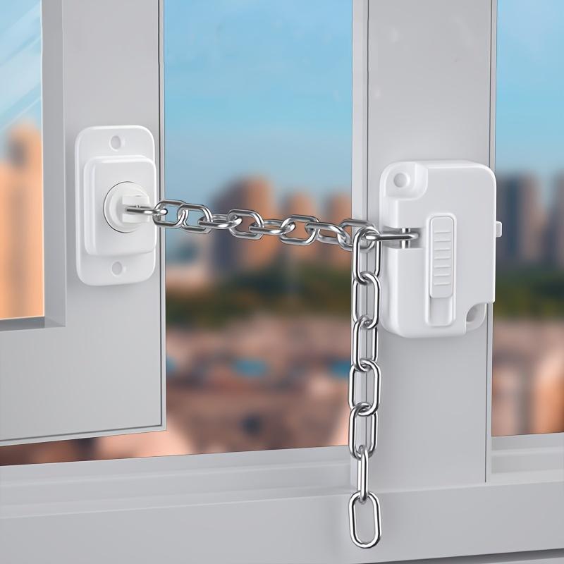 1 Pc ABS Child Safety Window Limiter Lock, Adjustable No-Drill Chain Latch for High-Rise Windows and Sliding Doors, FT6 White