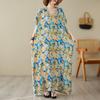 2024 Plus Size Dress Women Summer V-Neck Sundress Bohemian Floral Print Loose Big Oversize Maxi Dress 5467