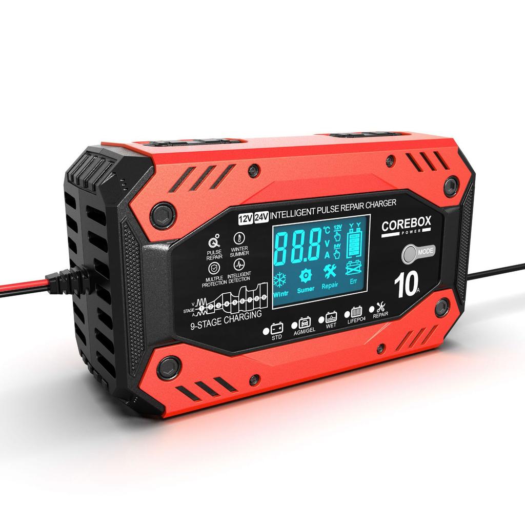 Автомобильное зарядное устройство, полностью автоматическое 12 В/24 В, интеллектуальное импульсное ремонтное зарядное устройство для быстрой зарядки для AGM LFP GEL WET свинцово-кислотное