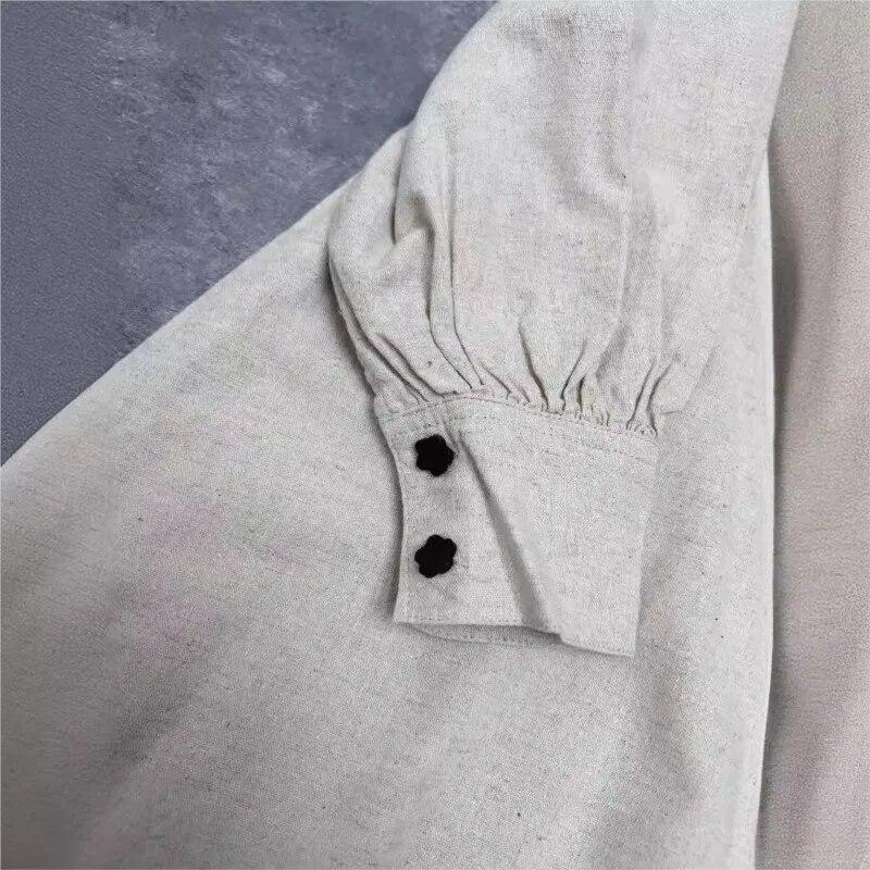 Johnature Японское платье на пуговицах с цветочным принтом, свободное весеннее платье с длинными рукавами, повседневное однотонное женское платье из хлопка Mori