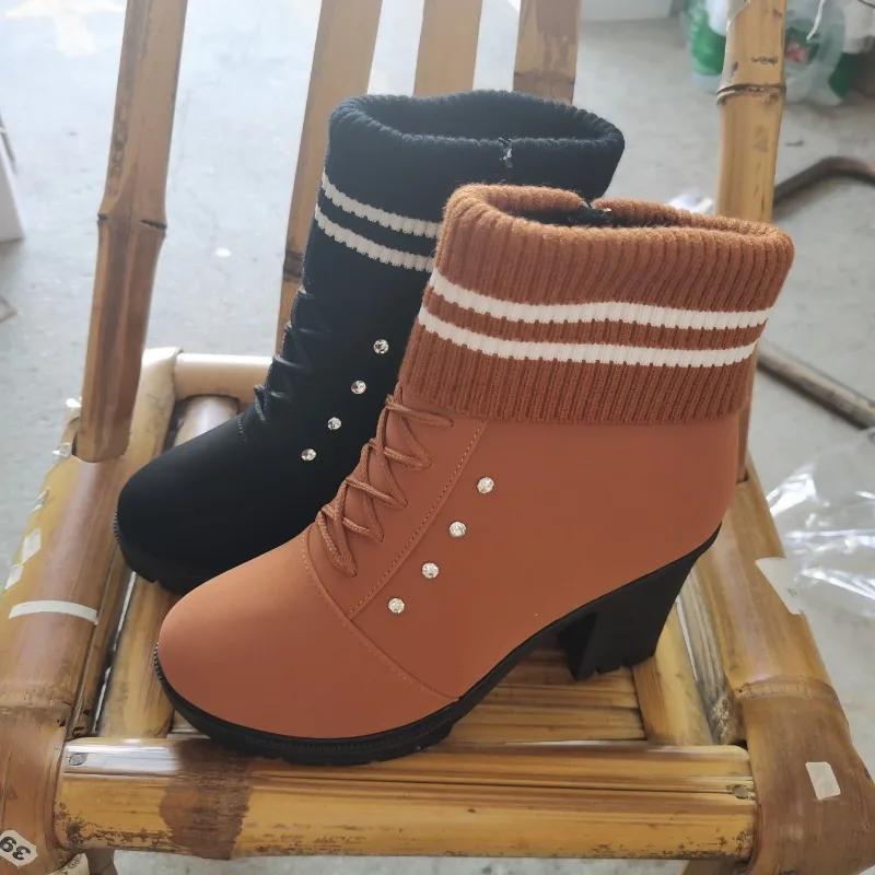 Модная классическая обувь с круглым носком для женщин 2024 горячая распродажа женские короткие ботинки на молнии сбоку осенне-зимние теплые ботинки на блочном каблуке модные ботинки