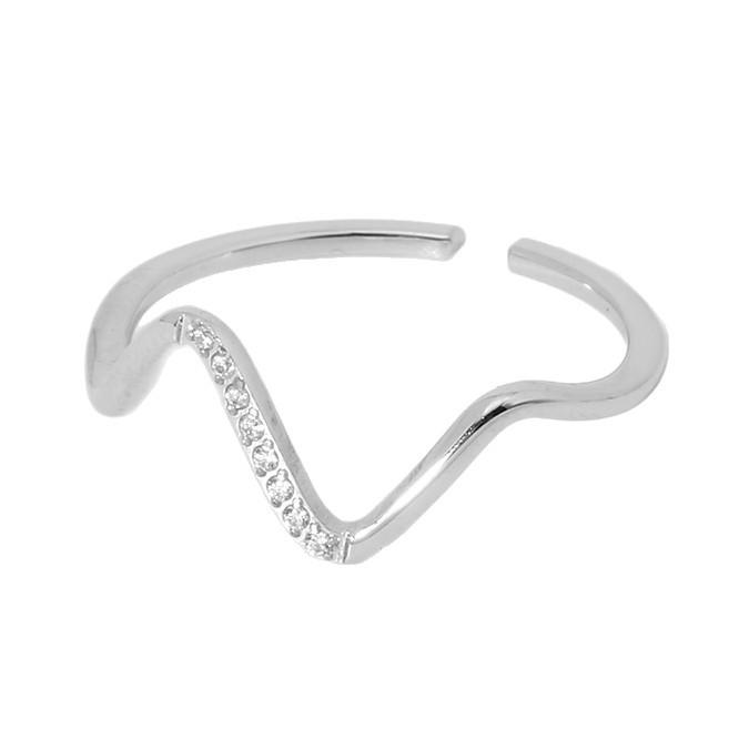 ins simple wave micro-inlaid zircon opening ring does not fade plated with 18k gold stainless steel versatile jewelry women