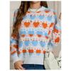 Women S Casual Long Sleeve Crew Neck Heart Jacquard Knit Pullover Sweater
