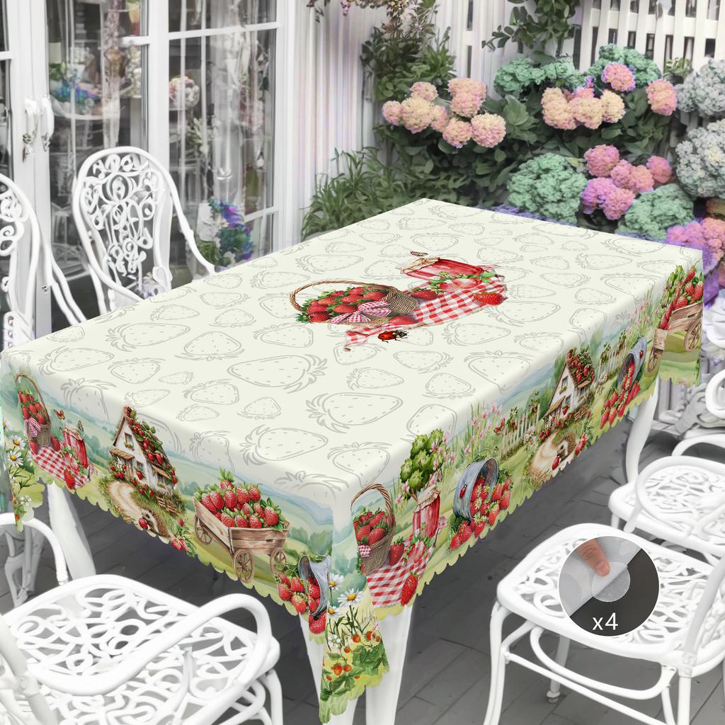 1 Piece Of Strawberry Theme Round And Rectangular Tablecloth, Available In Various Sizes, Pink Strawberry Pattern Printing Design, Retro Farmhouse, Sp