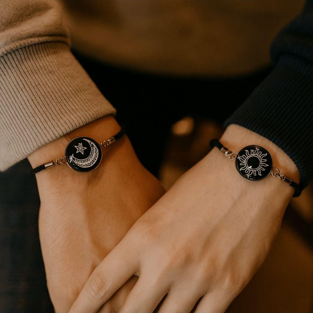 1 пара регулируемых плетеных браслетов, светящийся веревочный браслет, ретро браслет для пары, парный браслет