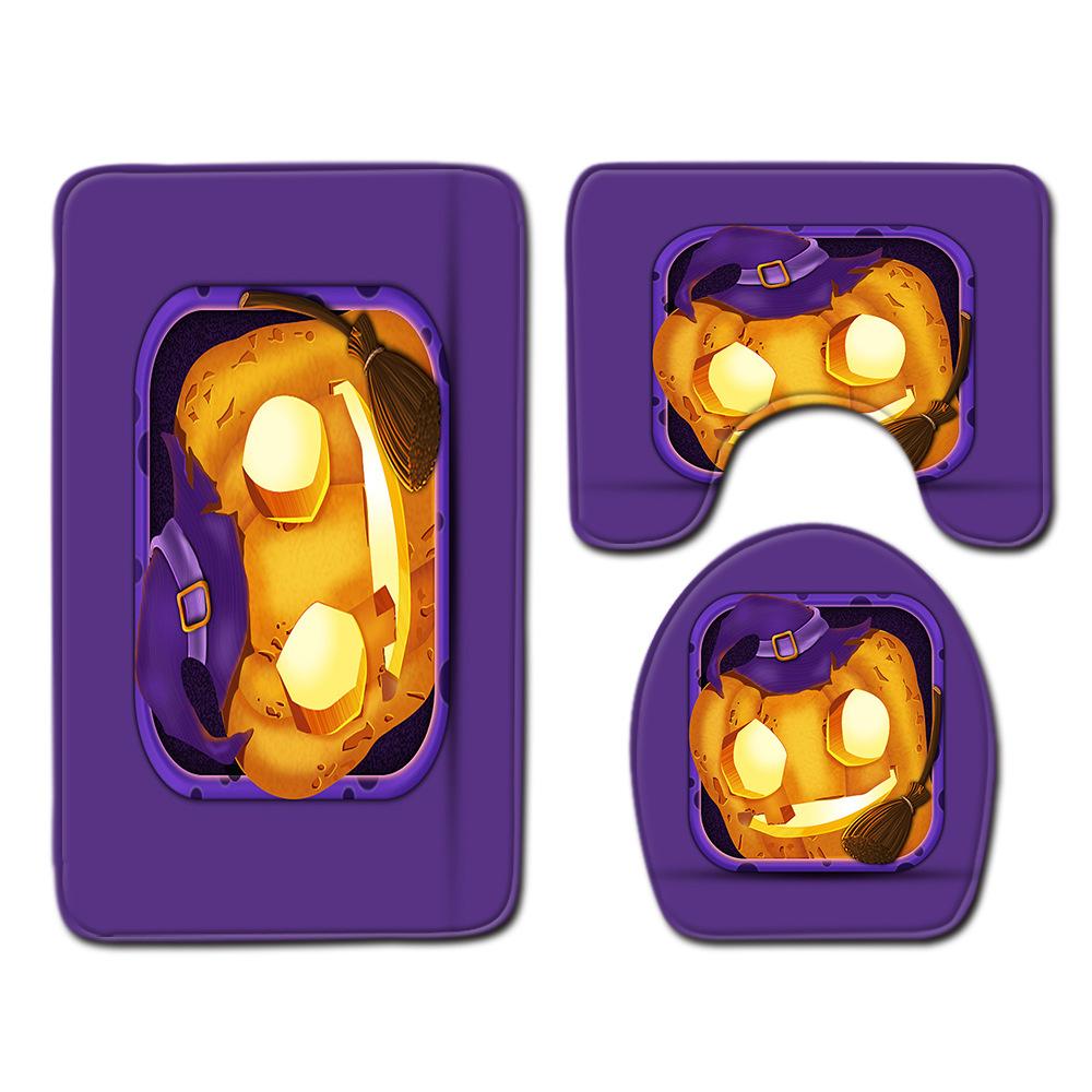 Halloween Shower Curtain Floor Mat Combination Four-Piece Set Kitchen Absorbent Non-Slip Carpet Bedroom Door Mat