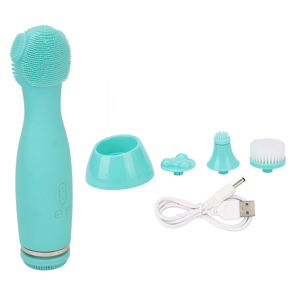 Electric Face Cleanser Brush Remove Blackheads Dead Skin Silicone Facial Cleansing Machine Green