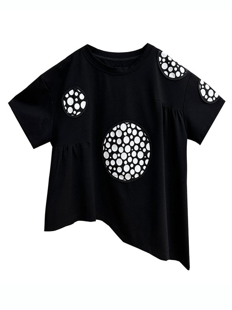 Xitao Необычная повседневная футболка контрастного цвета в горошек, свободный женский топ ZY8822