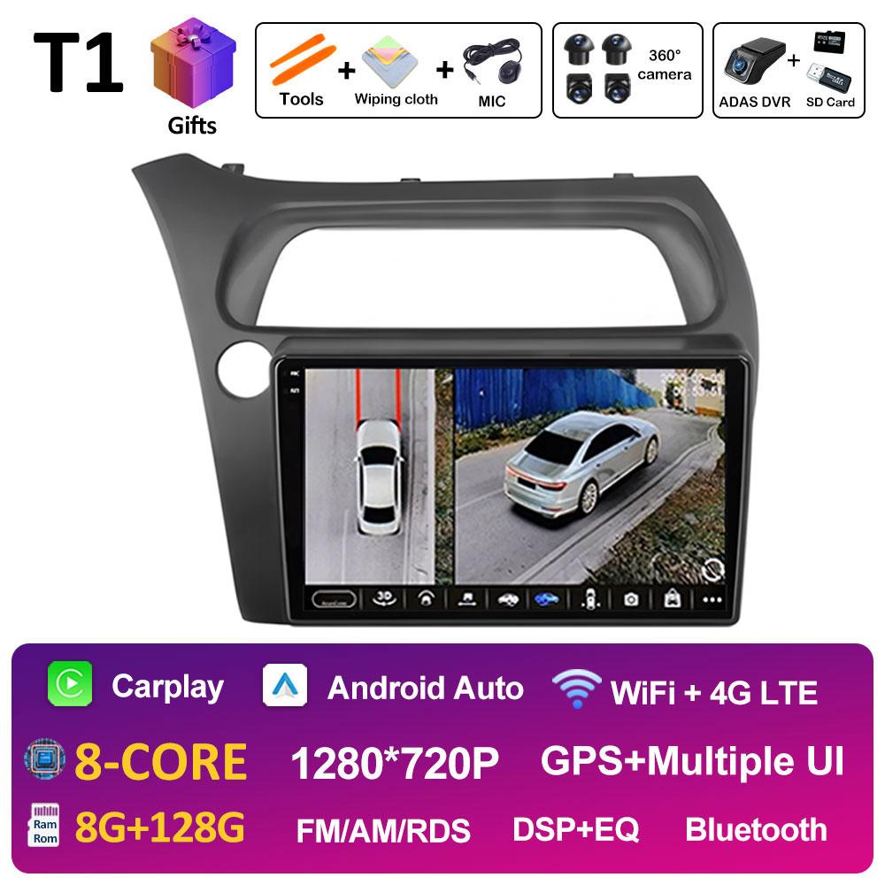 Беспроводной Android Auto Carplay для Honda Civic Хэтчбек 2006 2007 2008 2009 - 2011 Автомагнитола Видео Мультимедийный плеер Вентилятор охлаждения