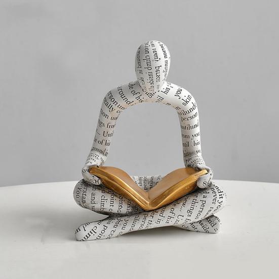Абстрактная статуэтка читающего мужчины, держащего золотую книгу. Мужская статуэтка из смолы. Украшение для дома, офиса, рабочего стола. Подарок книголюбам