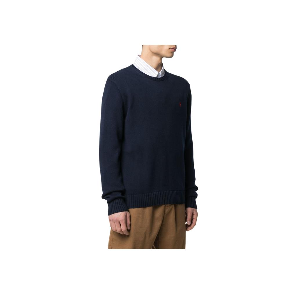 Polo Ralph Lauren Solid Logo Embroidered Crew Neck Pullover Sweater Men Sweater Blue 710810846-001