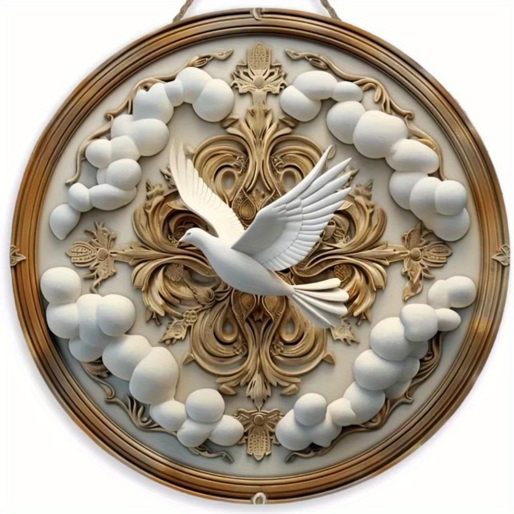 1pc 2d Flat Round Wooden Flat Sign - 20cm, Dove of Peace Theme, Suitable for Home, Office, Garage, Coffee Shop, Bar, Holiday Party Decoration, Gift