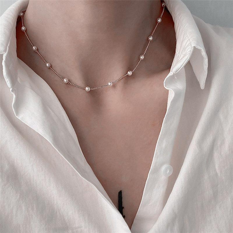 New pearl pendant multi-layer necklace temperament fashionable and versatile women's neck chain simple collarbone chain