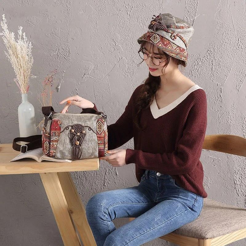 Женская парусиновая сумка для девочек, сумки через плечо в китайском стиле для женщин, универсальные сумки на плечо ручной работы для отдыха, женский кошелек