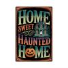 1pc Putuo Decor Vintage Halloween Metal Tin Sign - "Home Sweet Haunted Home" Wall Art with Haunted House & Skeleton Design, Perf