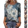 Trendy Vintage 3/4 Sleeve Top For Women,Ladies Casual Three Quarter Sleeve Round Collar Printed T-Shirt Blouse