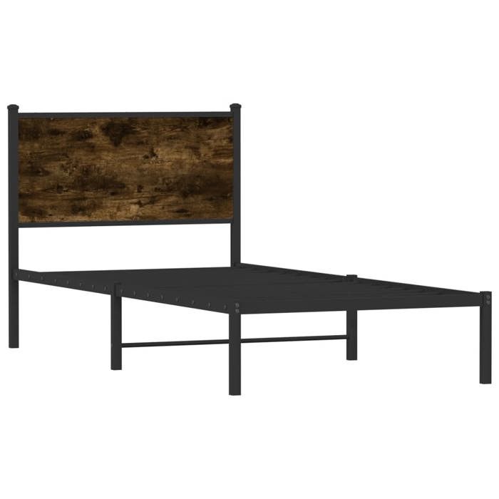 VidaXL Cadre de lit en métal avec tête de lit chêne fumé 90x200 cm, lit simple, meuble de chambre à coucher, lit d'invité, 4007660