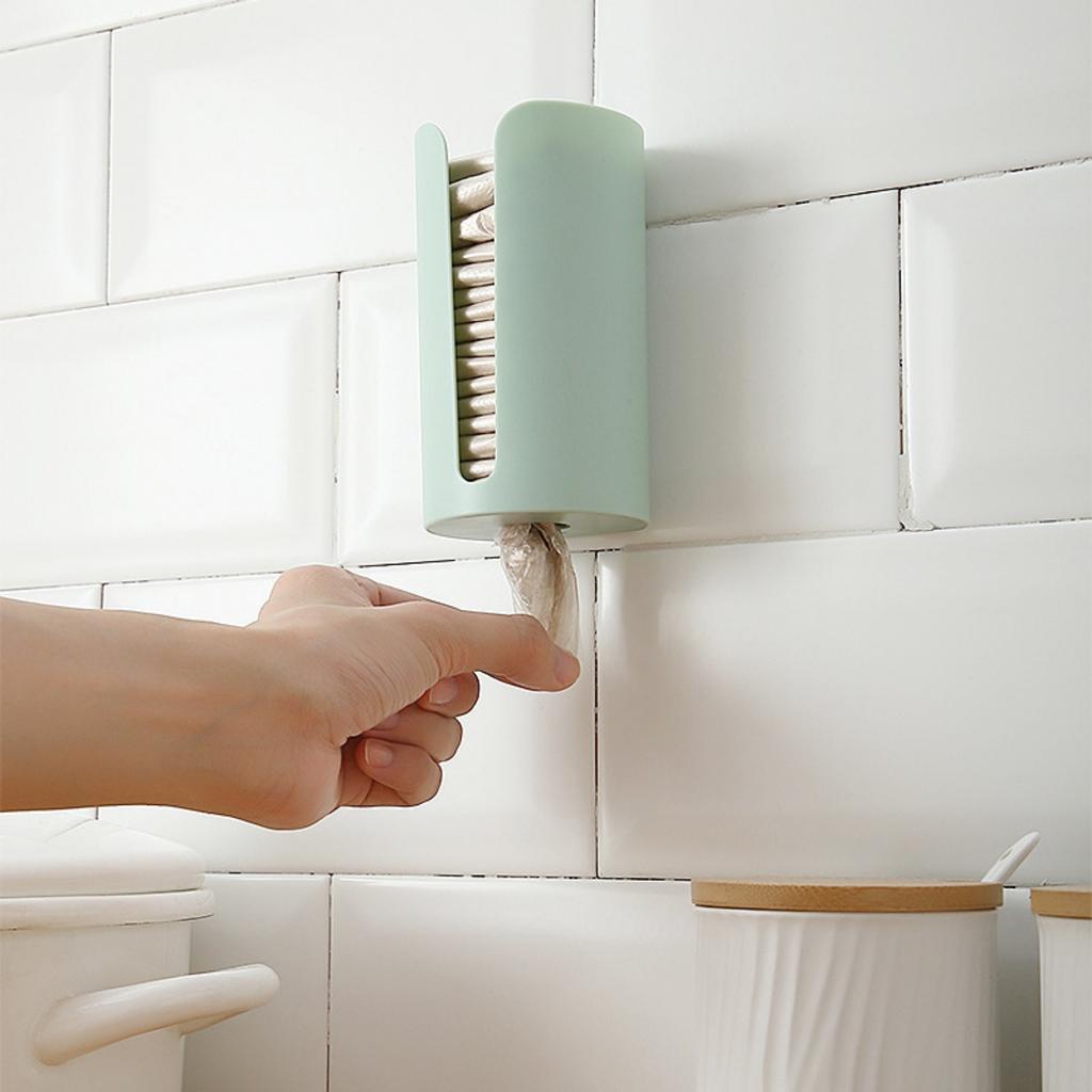 1pc Wall Mounted Nail-Free Plastic Garbage Bag Holder, Trash Bag Storage Box, Scouring Pad Container.