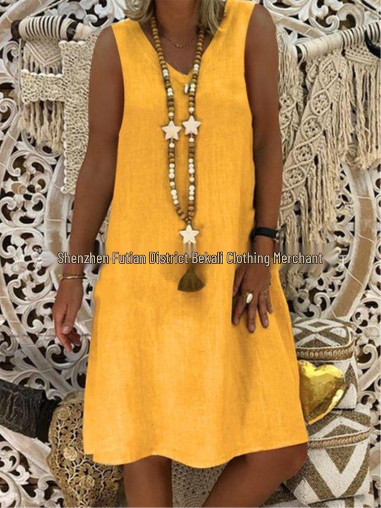 2023 Европейское и американское летнее платье-жилет без рукавов с V-образным вырезом для женщин