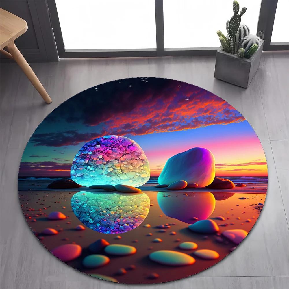 2025 New Style Colorful Rainbow Pebble Road Beach Stone Round Carpet Rug for Bedroom Living Room Decoration,pet Decor Floor Mat