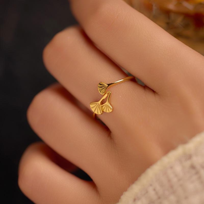 Кольцо Banyan Tree S925 Silver Ginkgo Leaf Open Ring - Летний свежий дизайн для женщин