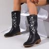 European And American Oversized Leather Boots  Autumn And Winter New Print Versatile Waterproof And Simple Mid Top Boots